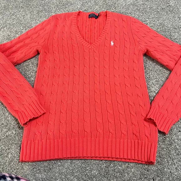 Ralph Lauren Women's V-Neck Sweater in Coral - Picture 1 of 5